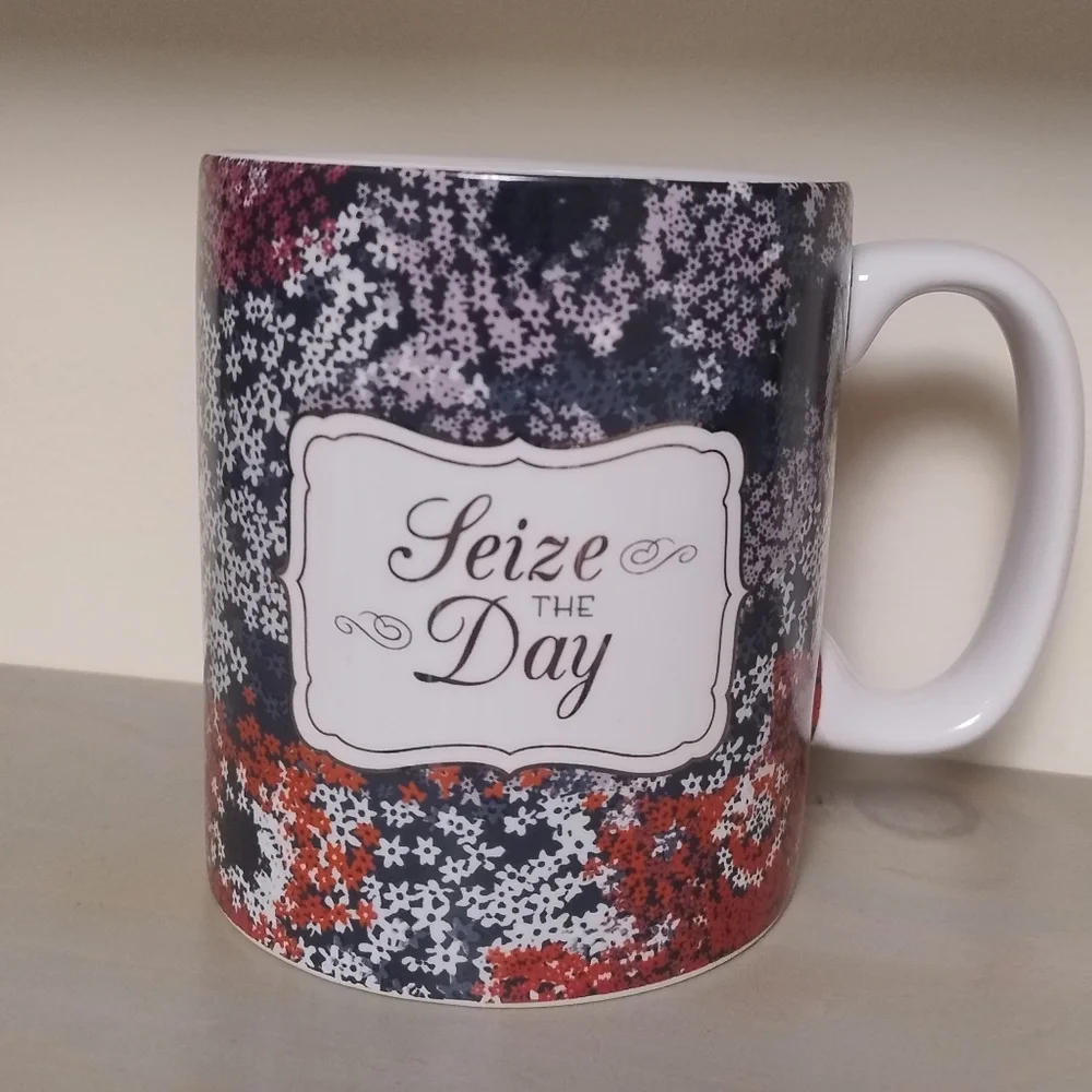 Buttercream " Seize the Day " Floral Mug - Picture 1 of 2